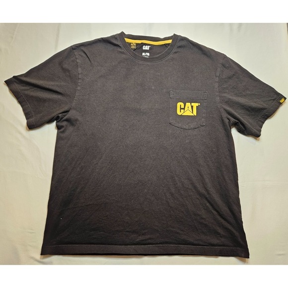 Caterpillar Other - Caterpillar Cat Logo Pocket Tee Men's T-Shirt XL Black Yellow Neck Tape